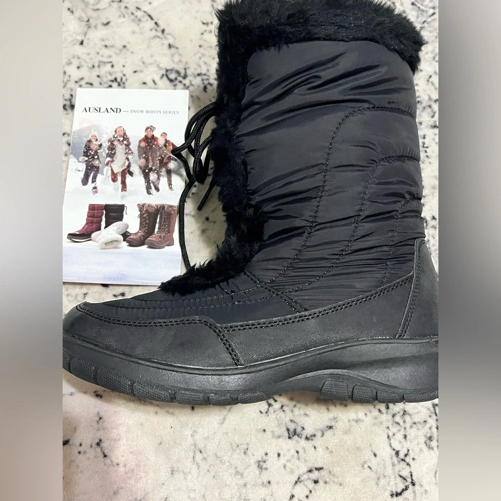 AUSLAND Women's Black Winter Snow Mid-Calf Waterproof LaceUp Boots-Black 7.5 9.5